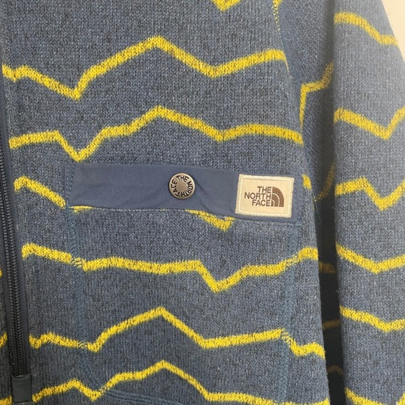 The North Face Mountain Print Gordon Lyons 1/2 Zip Fleece Sweater Blue Yellow L - Picture 4 of 10
